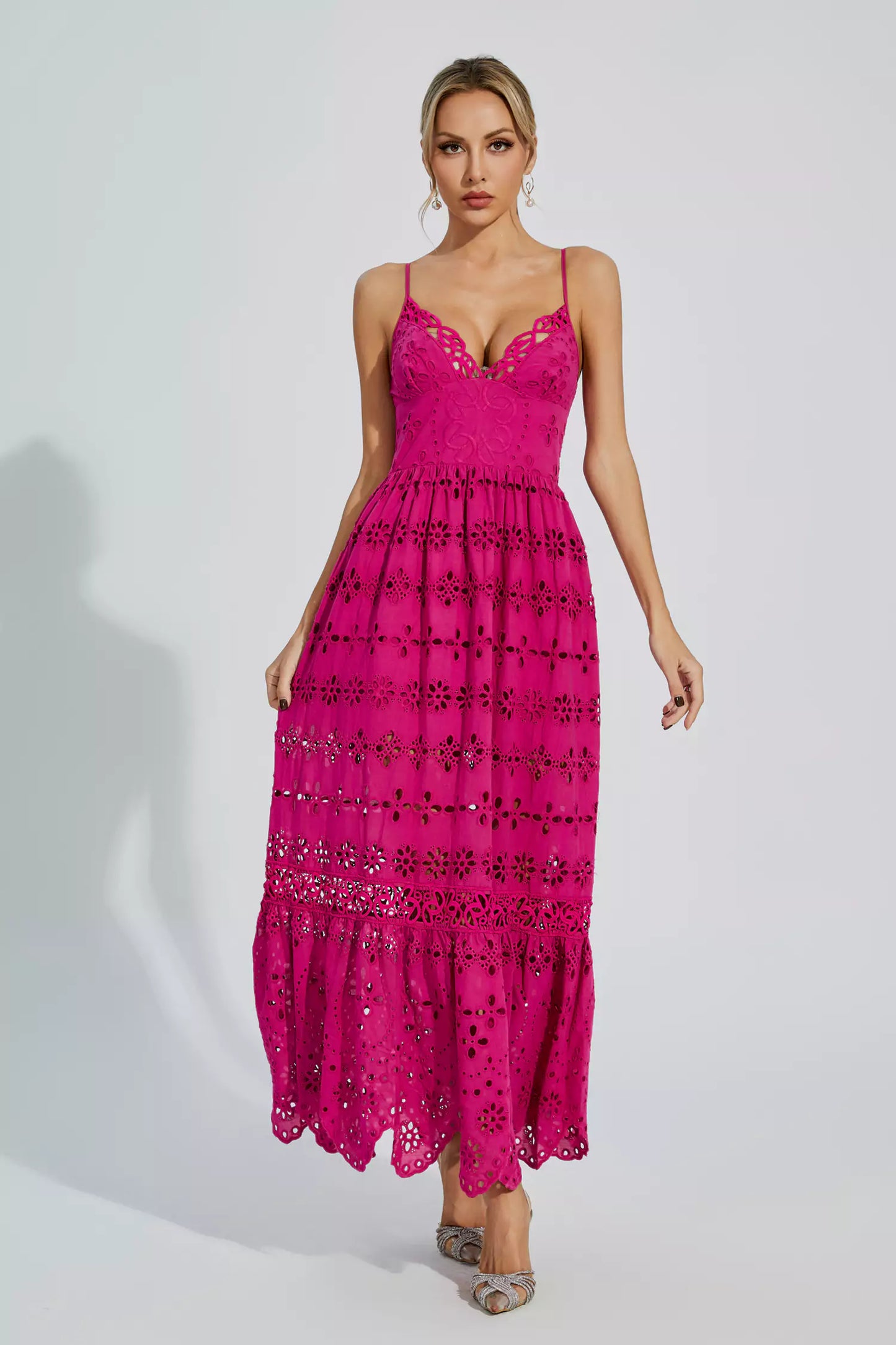 Jaylah Rose Red Lace Slip Maxi Dress