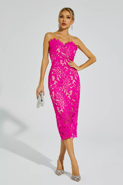 Jazlyn Rose Red Lace Midi Dress
