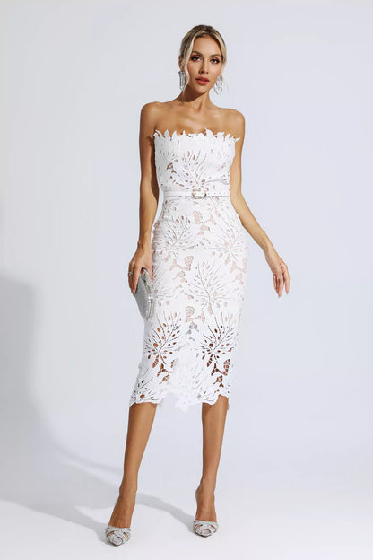 Jazlyn White Lace Midi Dress