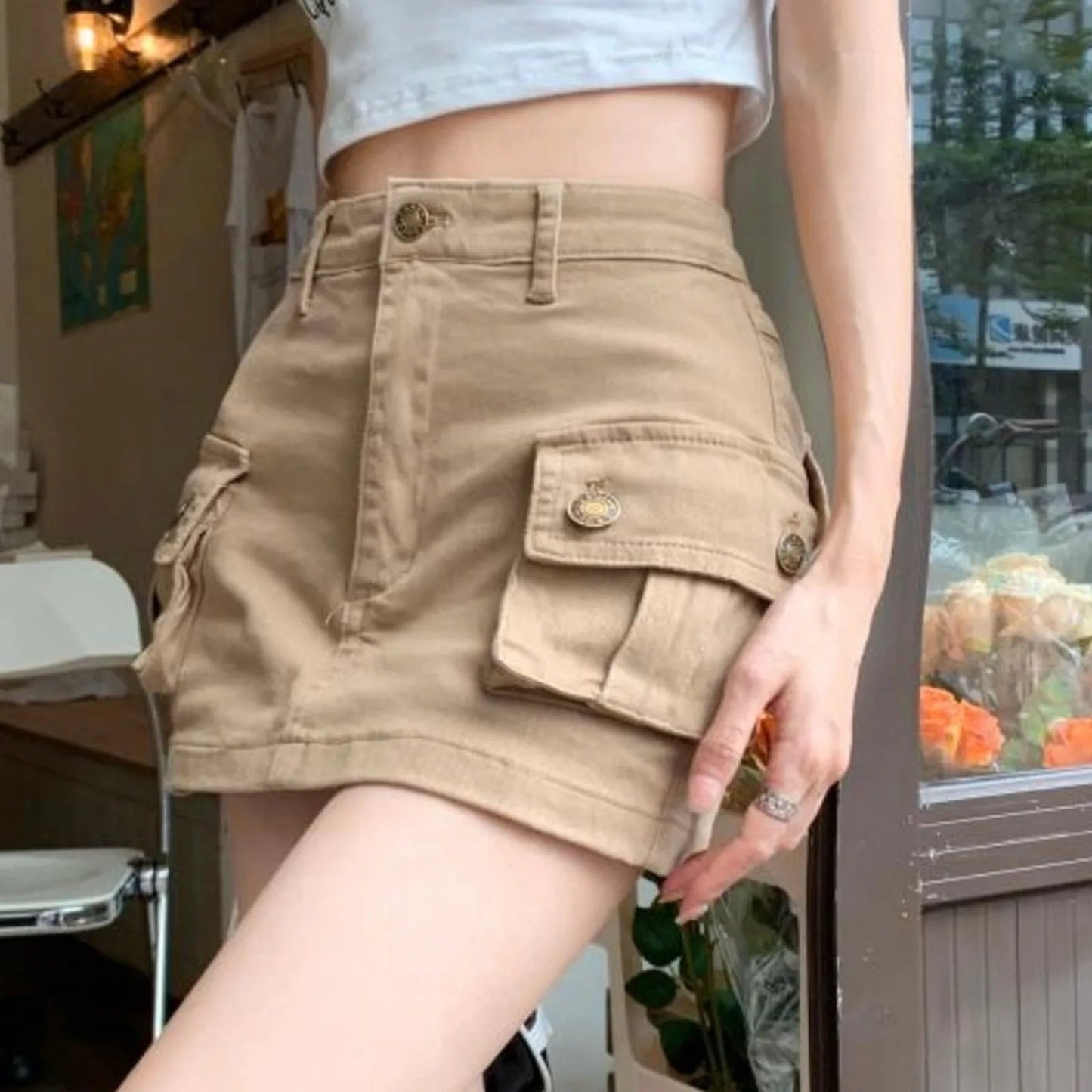 Slip Denim High Waist Skirt