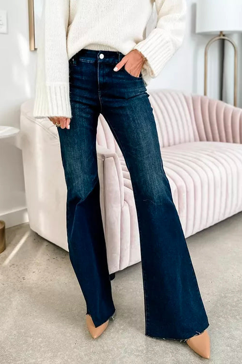 Moxidress Raw Hem Flare Bottoms Denim Pants