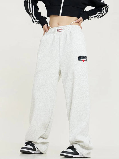 Retro Lace Up Hip Hop Sweatpants American High Waist Letter Sweatpants