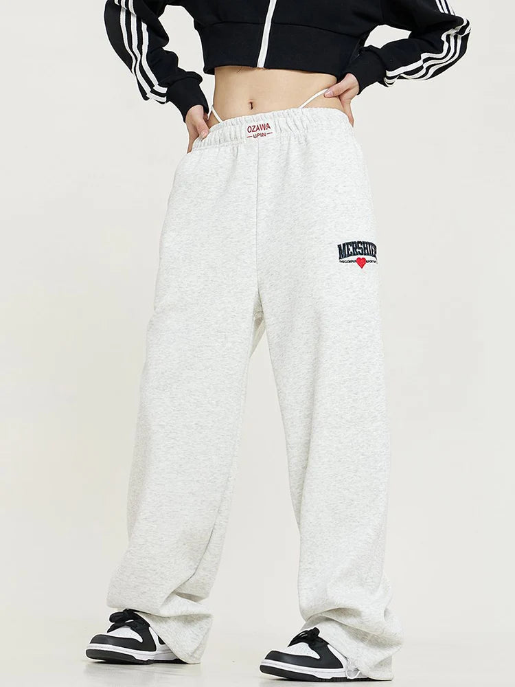 Retro Lace Up Hip Hop Sweatpants American High Waist Letter Sweatpants