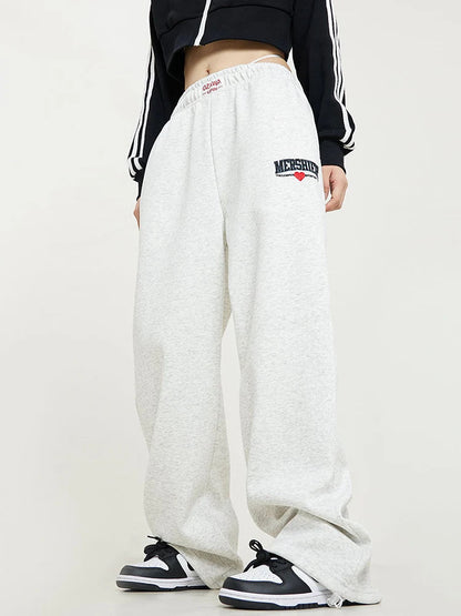 Retro Lace Up Hip Hop Sweatpants American High Waist Letter Sweatpants