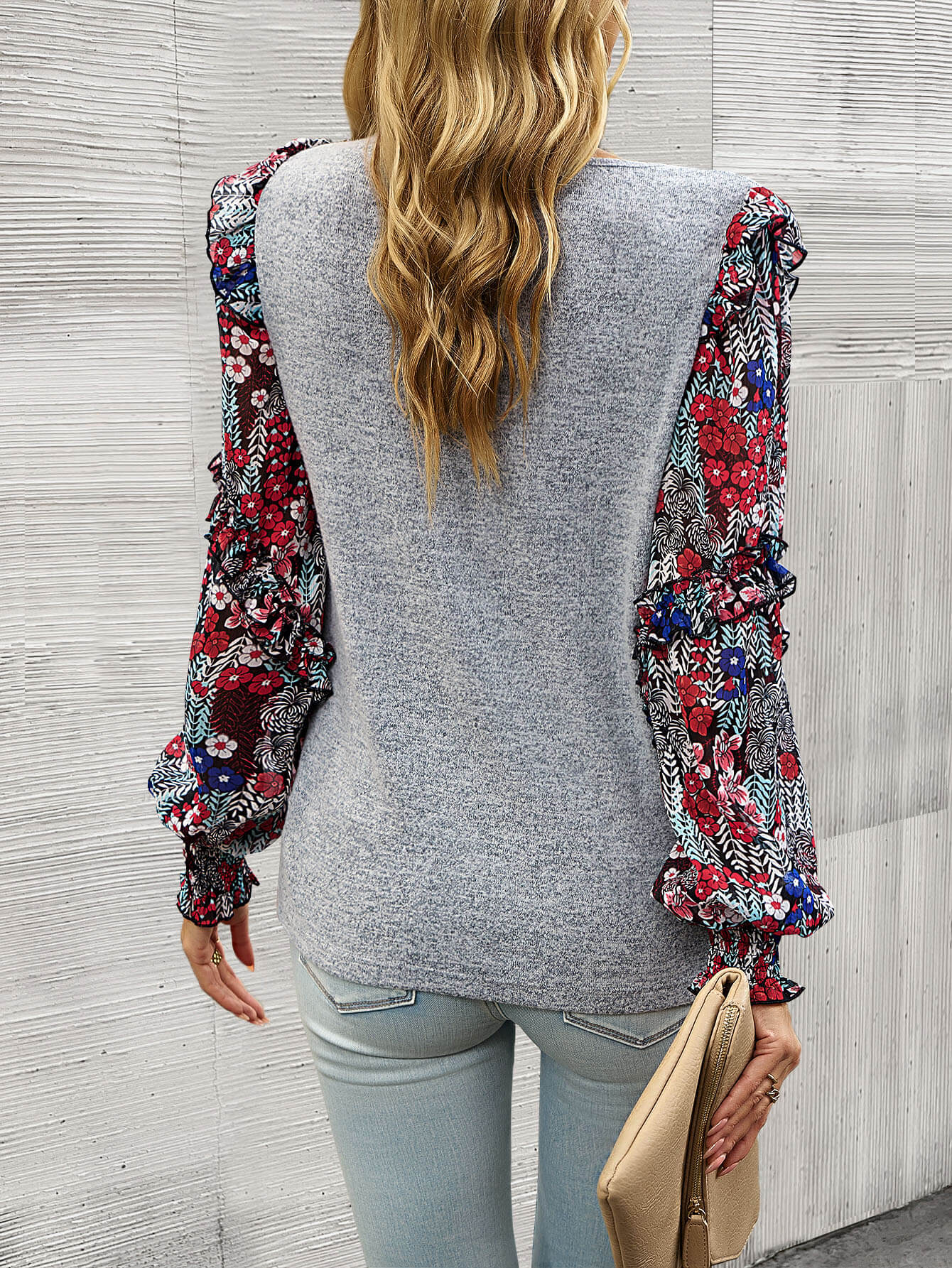 Hairos Contrast Blouse Sweater - Grey