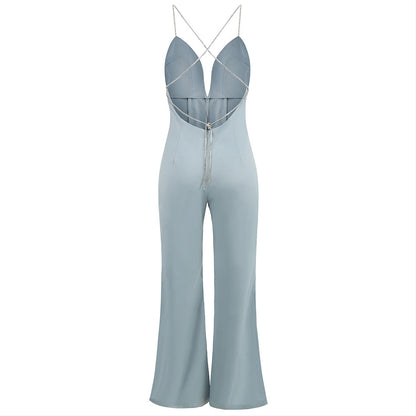 Strappy Sleeveless Drill Chain Bodycon Jumpsuit