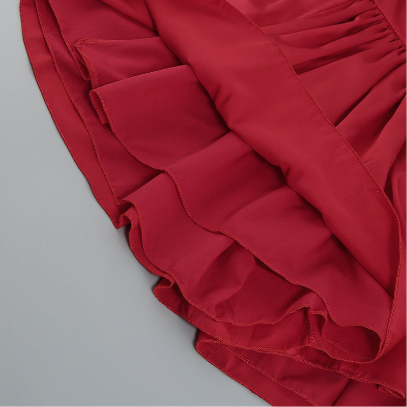One Shoulder Short Sleeve Frill Bodycon Jumpsuit