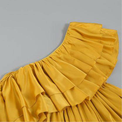 One Shoulder Short Sleeve Frill Bodycon Jumpsuit