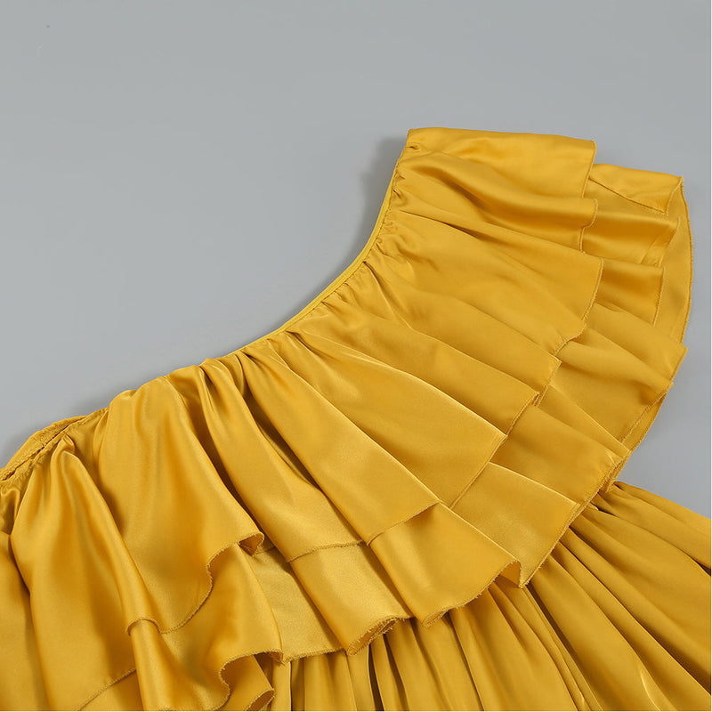 One Shoulder Short Sleeve Frill Bodycon Jumpsuit