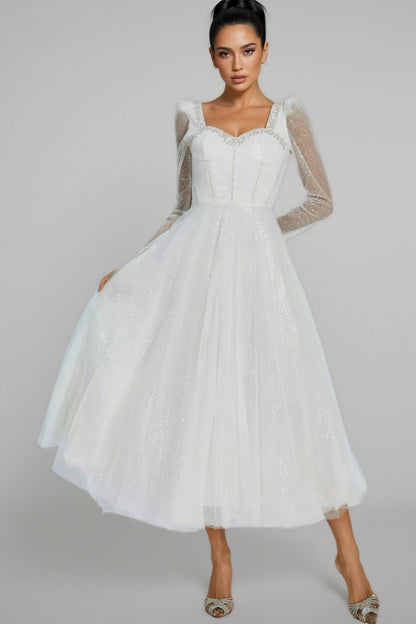 Junond White Mesh Midi Dress