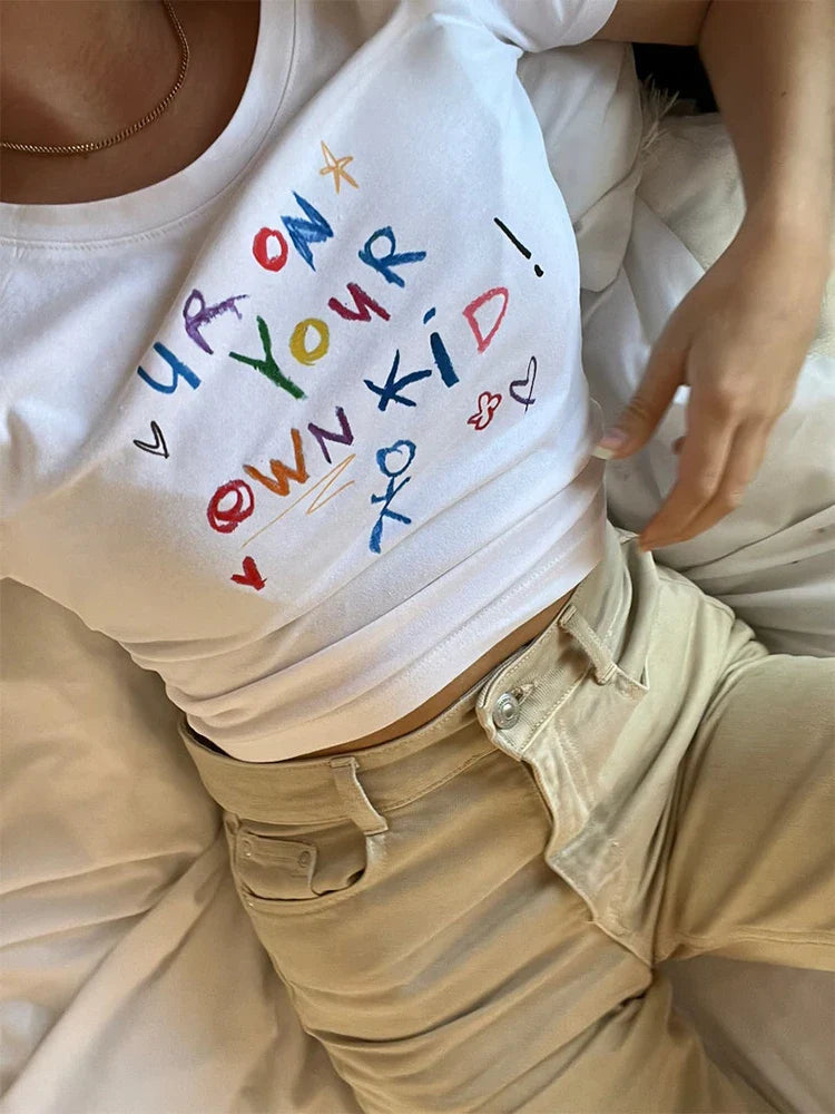 Kawaii Letter Print Crop Top T-shirt