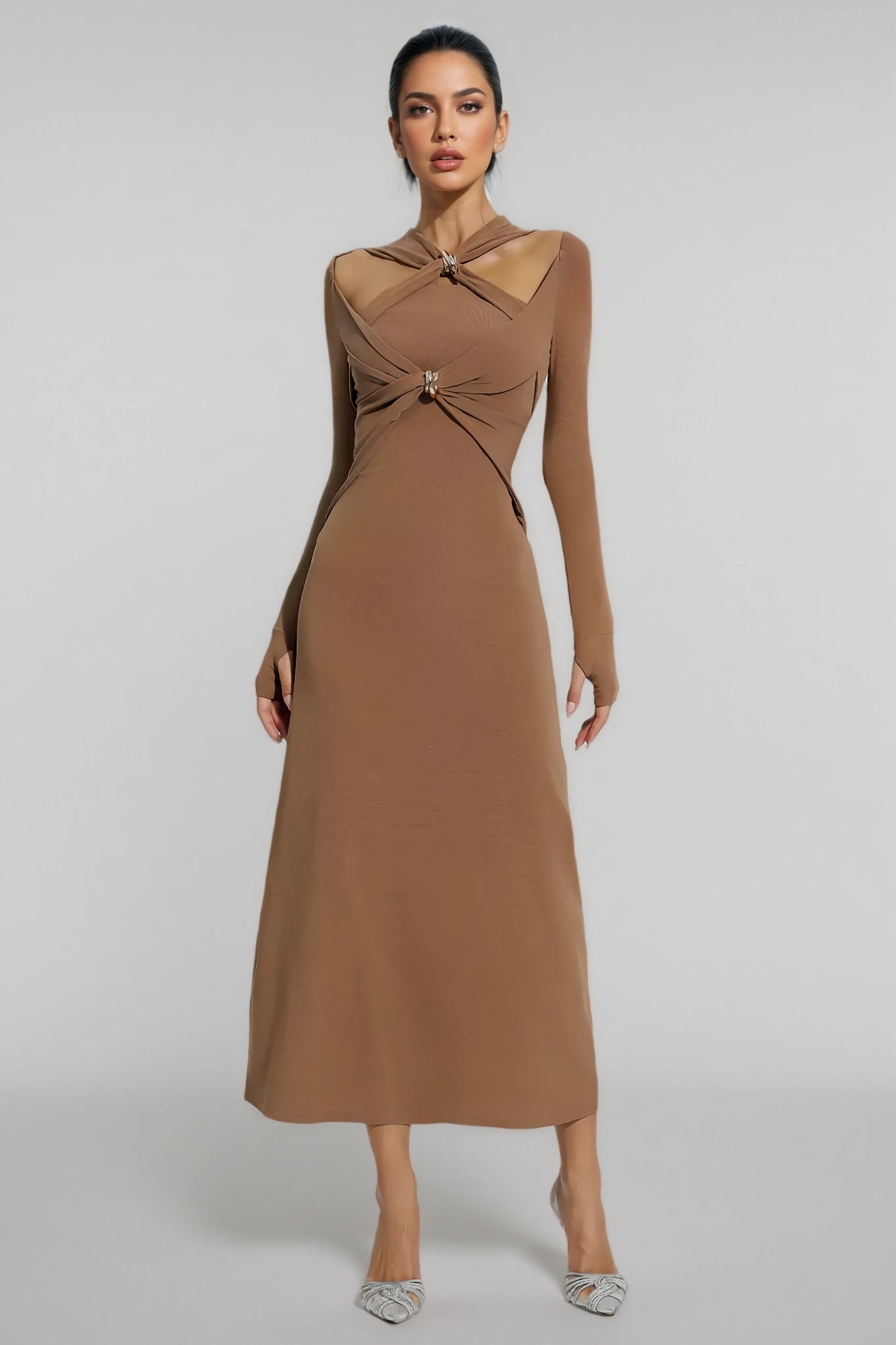 Ilana Colour Strappy Maxi Dress-brown