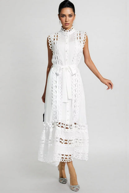 Yarera White Sleeveless Hollow Maxi Dress