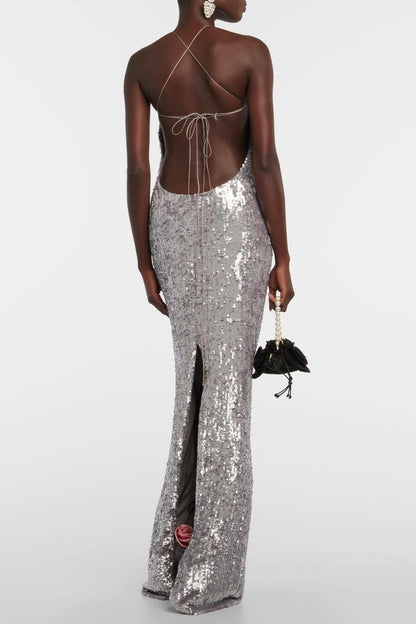 Kiara Sequin Backless Maxi Dress
