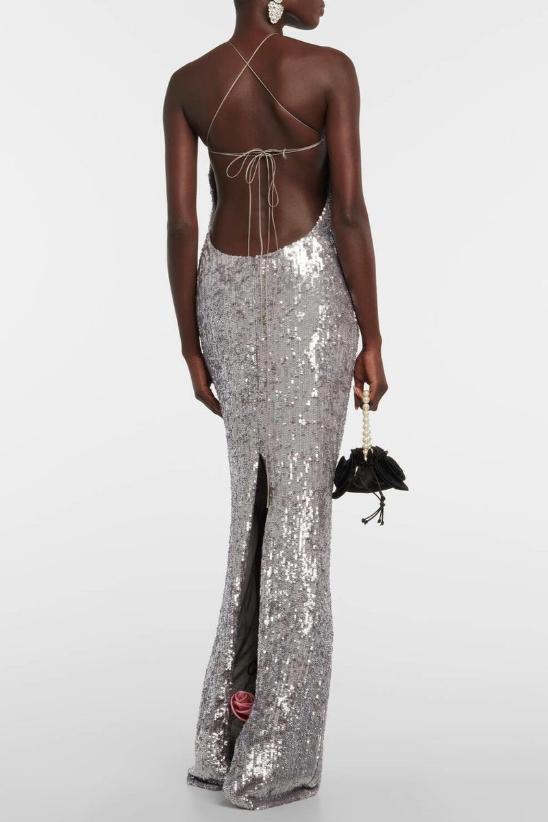 Kiara Sequin Backless Maxi Dress
