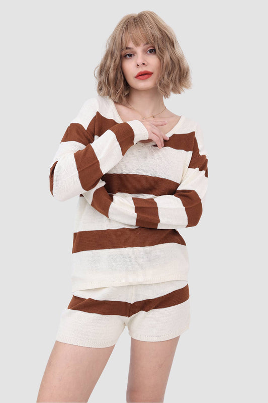 Knitted Stripe Two Piece Set