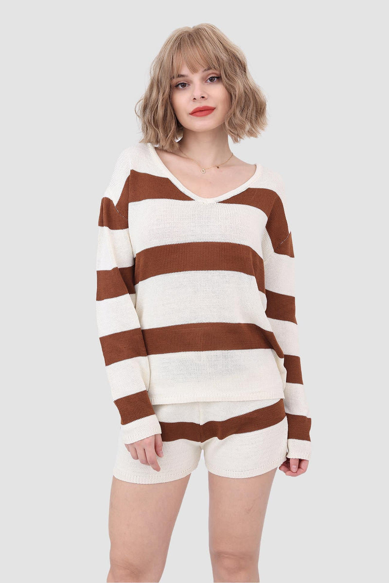 Knitted Stripe Two Piece Set