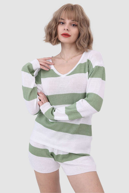 Knitted Stripe Two Piece Set