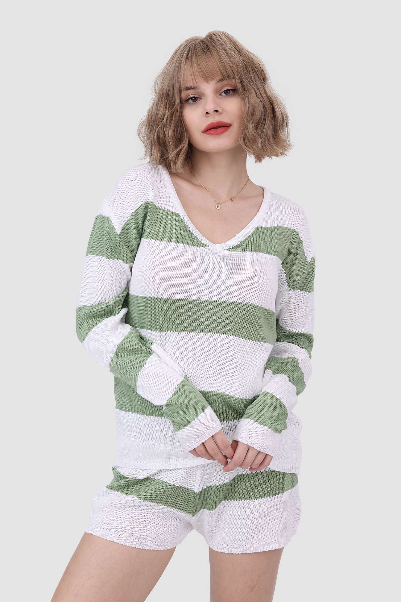 Knitted Stripe Two Piece Set