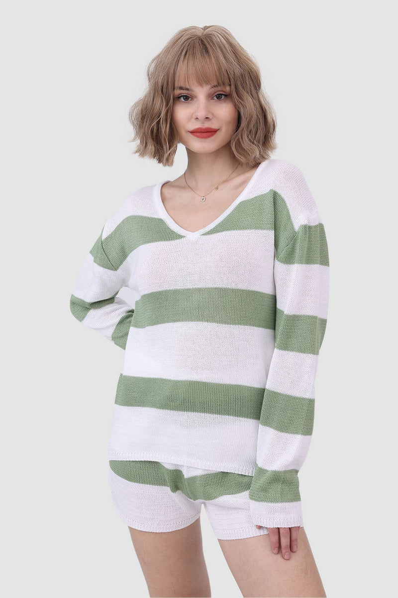 Knitted Stripe Two Piece Set