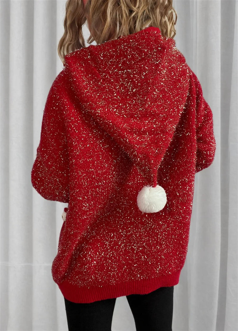 Korean Style Christmas Tree Hooded Loose Ugly Knitwear Sweater