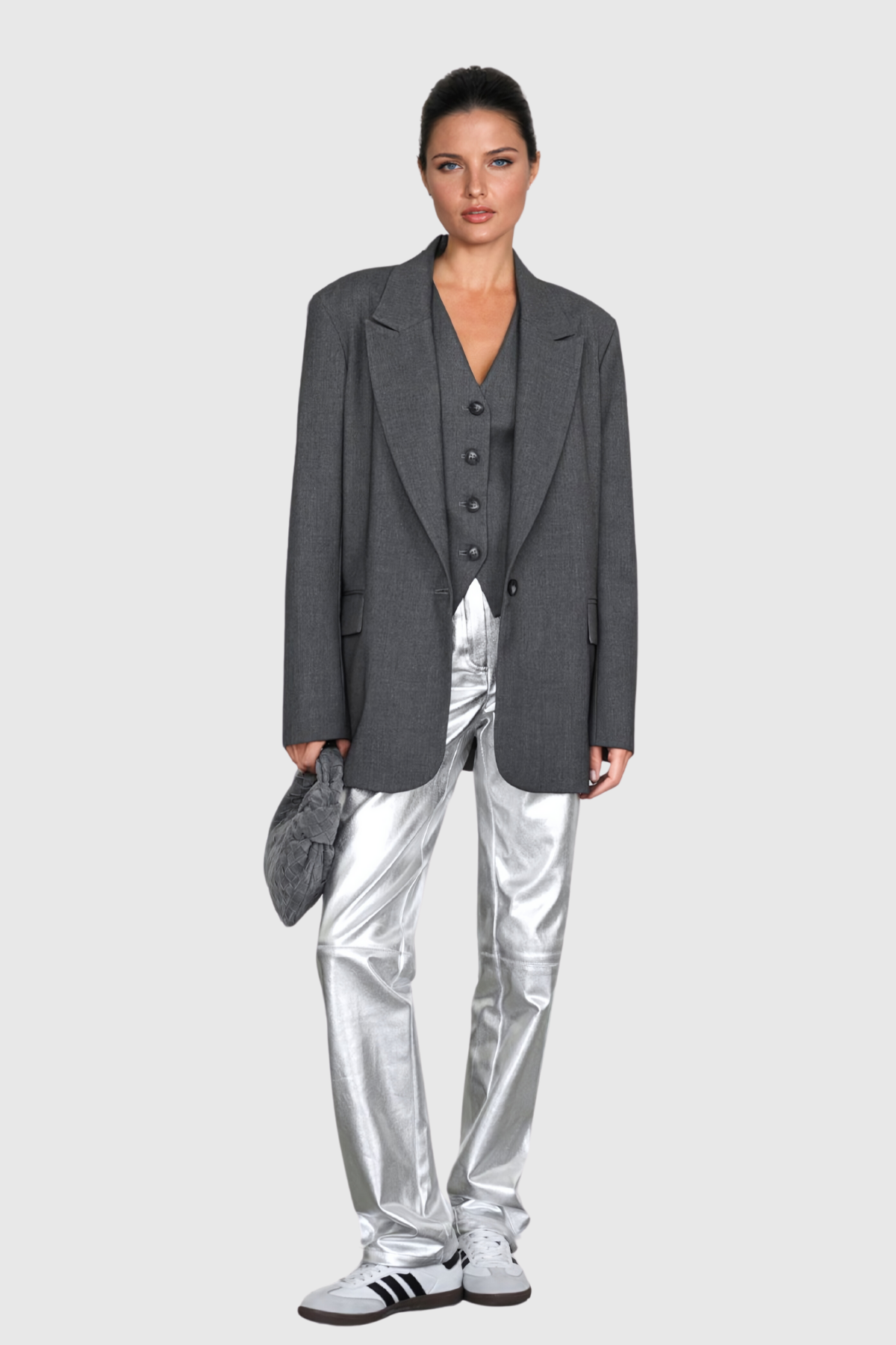 Kshiti Metallic Pants in Silver