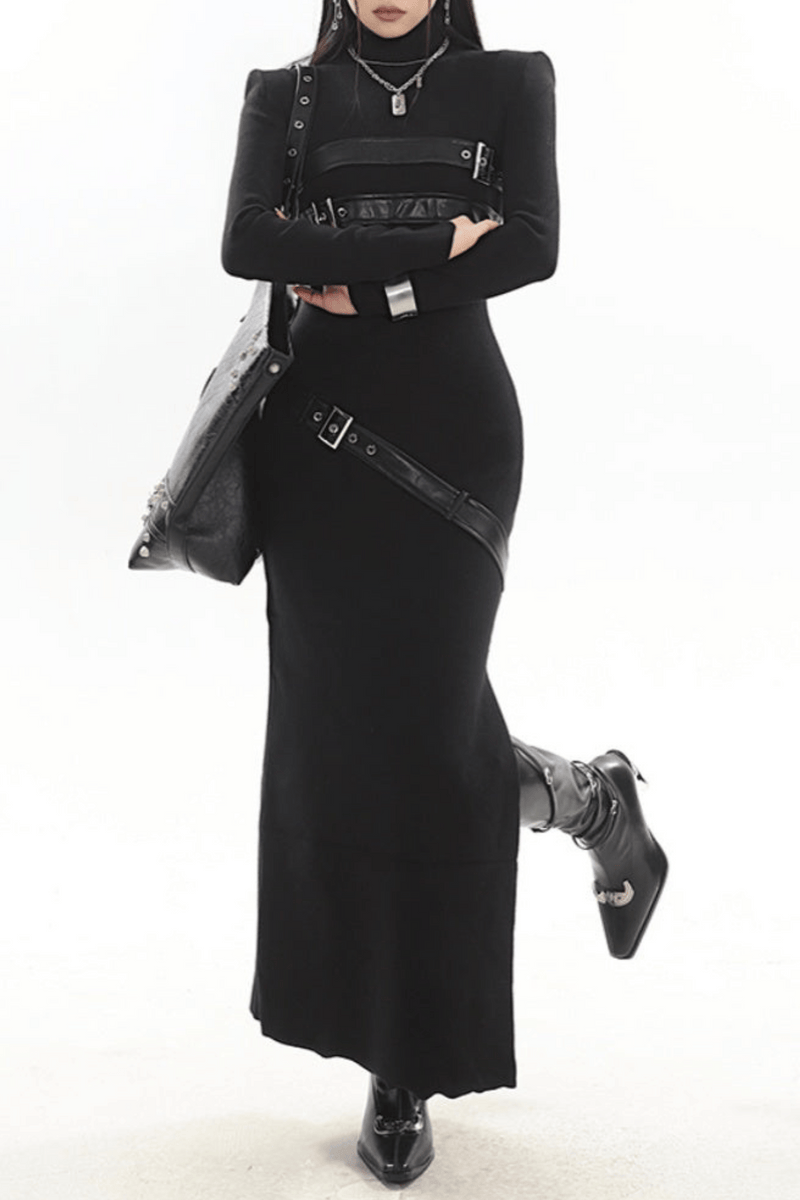 Kulic Buckle Embellished Knit Maxi Dress