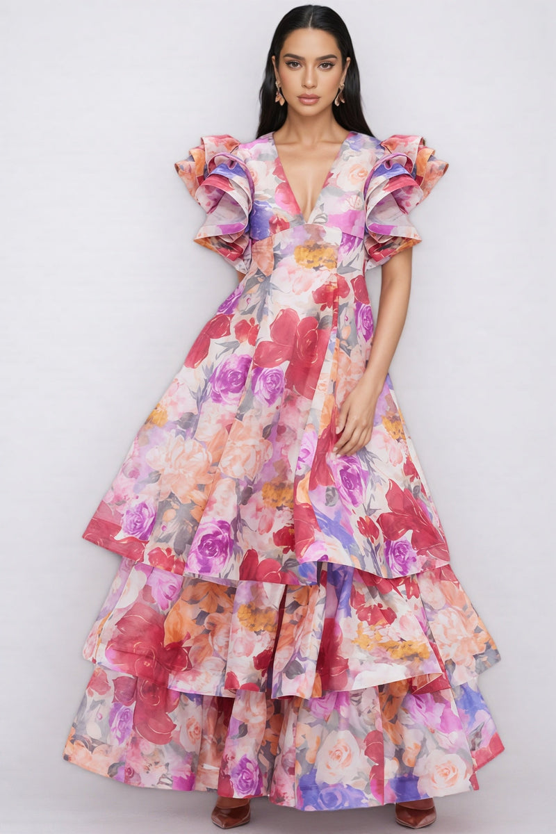 Mabel V Neck Ruffle Maxi Dress