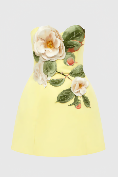 Rex Yellow Applique Bustier Mini Dress