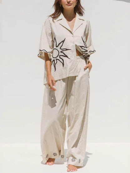 Sunshine Loose Print Oversized Shirt Shorts Set