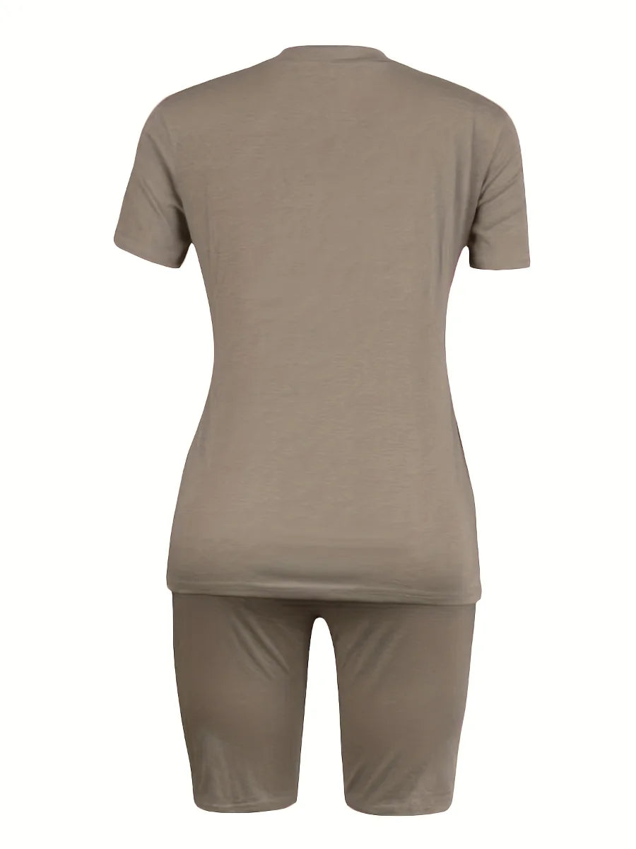 Round Neck Regular Fit Breathable Short Sleeve Home Two Piece Sets Tracksuits Outfits