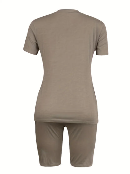 Round Neck Regular Fit Breathable Short Sleeve Home Two Piece Sets Tracksuits Outfits