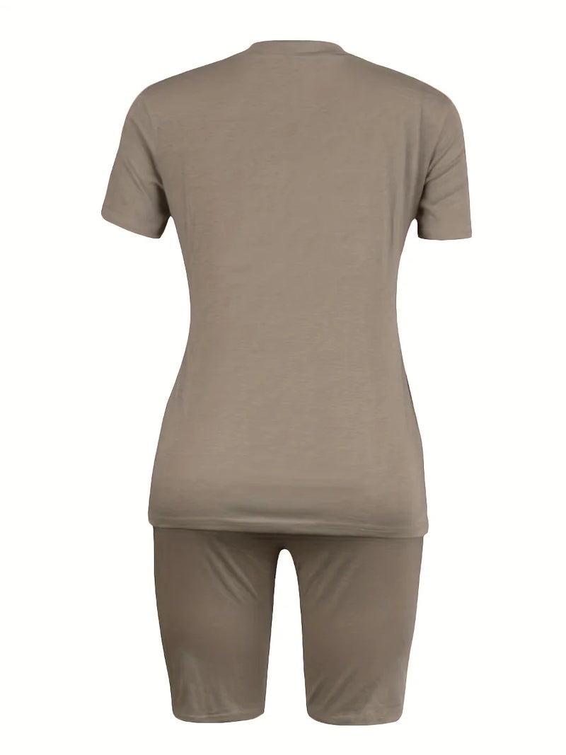 Round Neck Regular Fit Breathable Short Sleeve Home Two Piece Sets Tracksuits Outfits