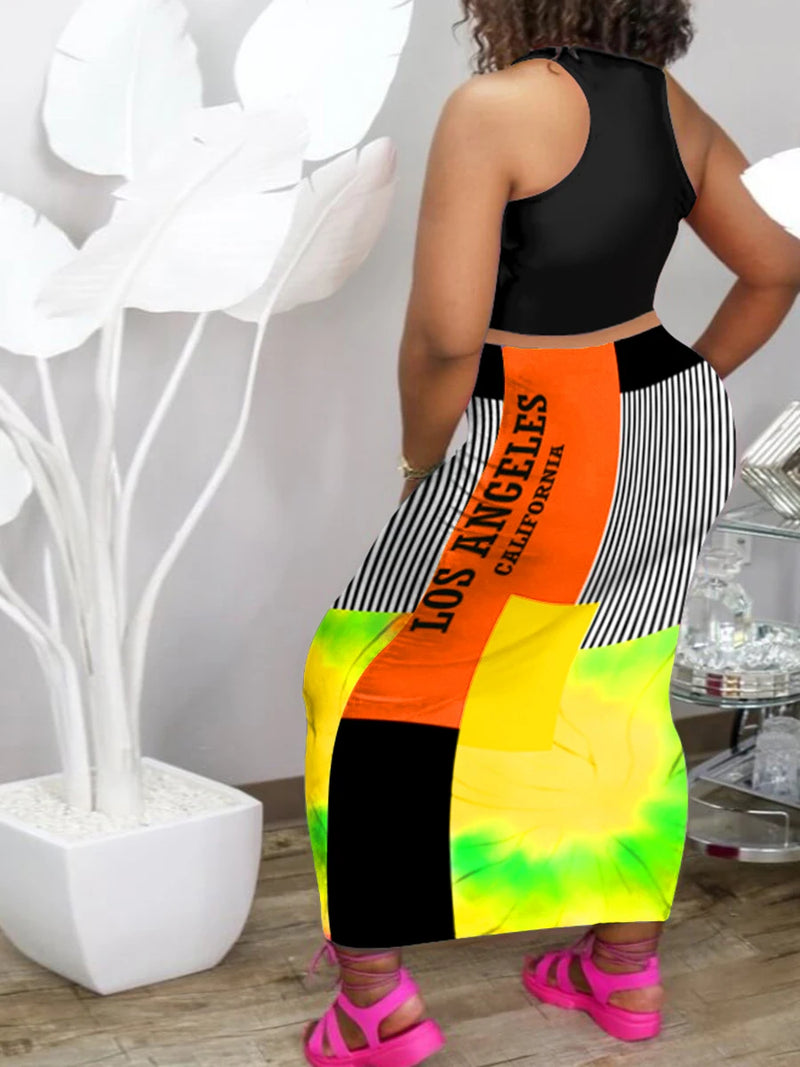 Outfits Two Piece Set ’s Letter Print Round Neck Crop Tank Top –