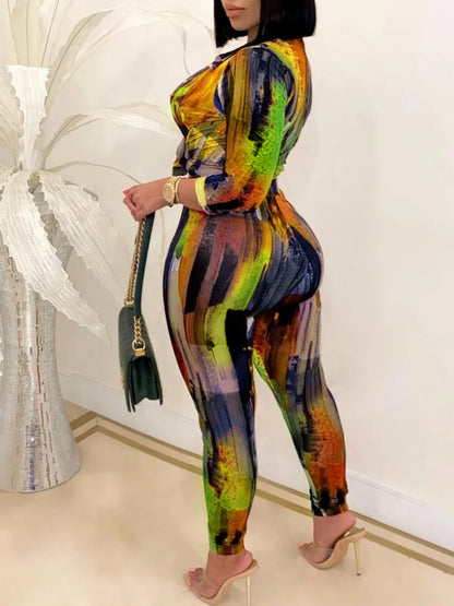 Tie Dye Regular Fit Pants Set Shirt Collar Gradient Print Pattern Two Piece Outfit Matching Suit for