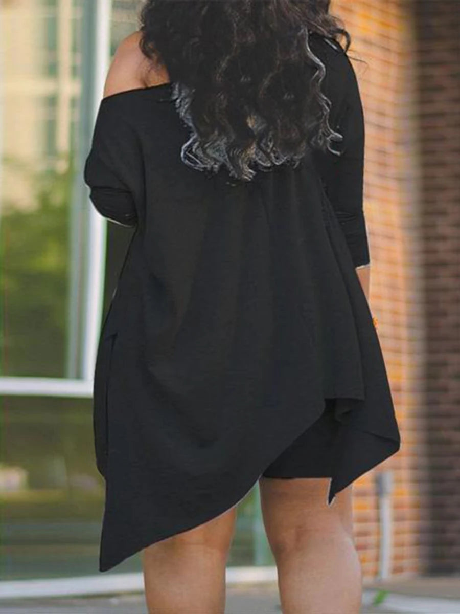 ’s Outfits Two Piece Set Plus Plain One Shoulder Asymmetrical Hem Top