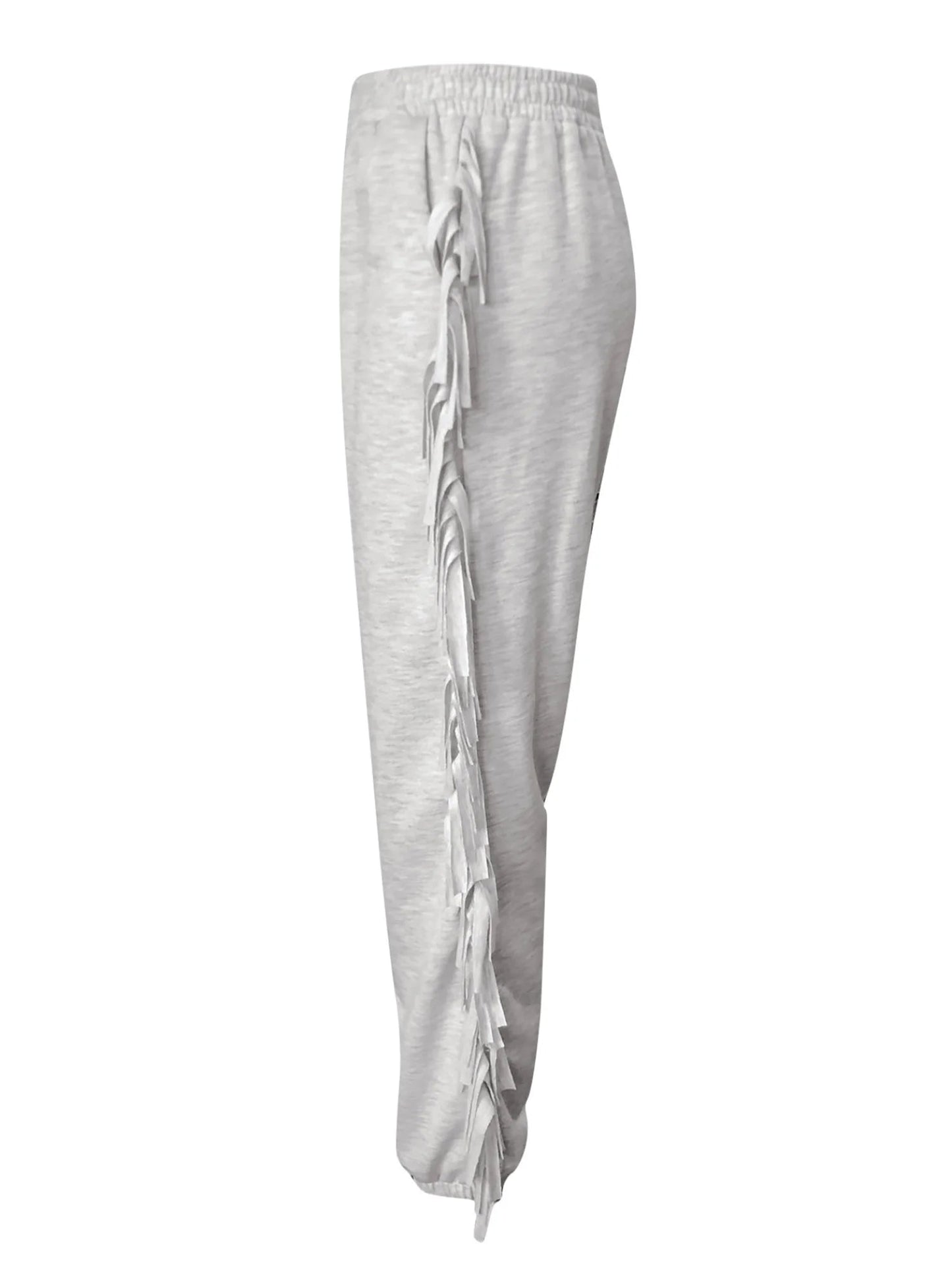 Mid Waist Tassel Trim Elasti Color Jogger Sweatpants