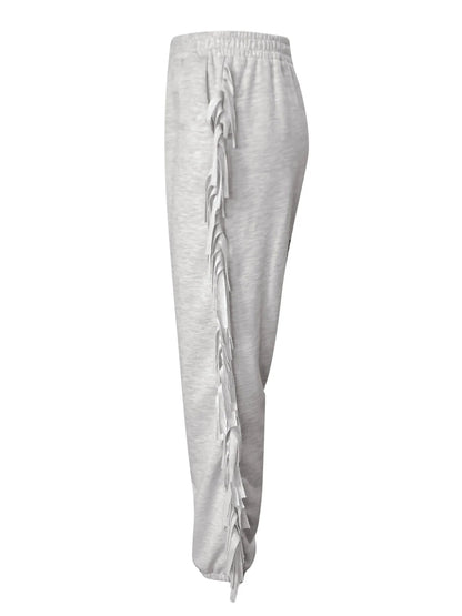 Mid Waist Tassel Trim Elasti Color Jogger Sweatpants