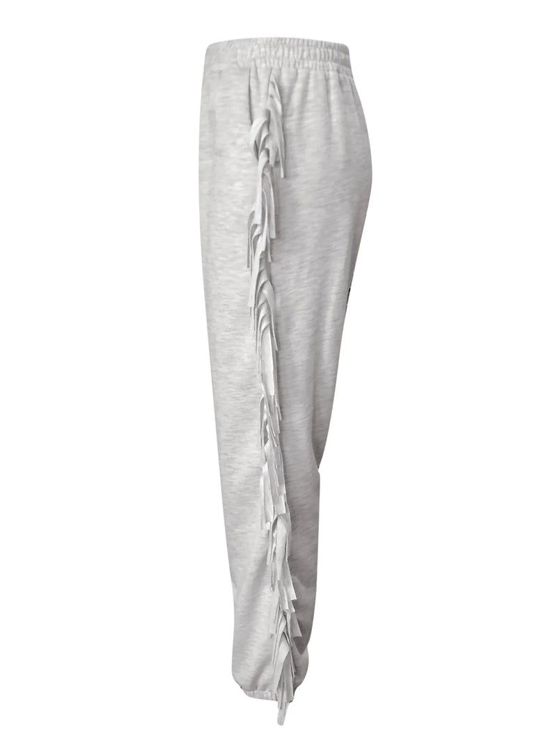 Mid Waist Tassel Trim Elasti Color Jogger Sweatpants