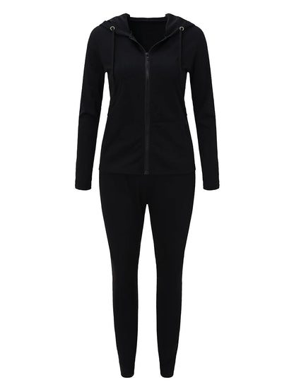 Spring Two Piece Sets Outfits Hooded Collar Zipper Design Long Sleeve Tracksuit With Kangaroo Pocket