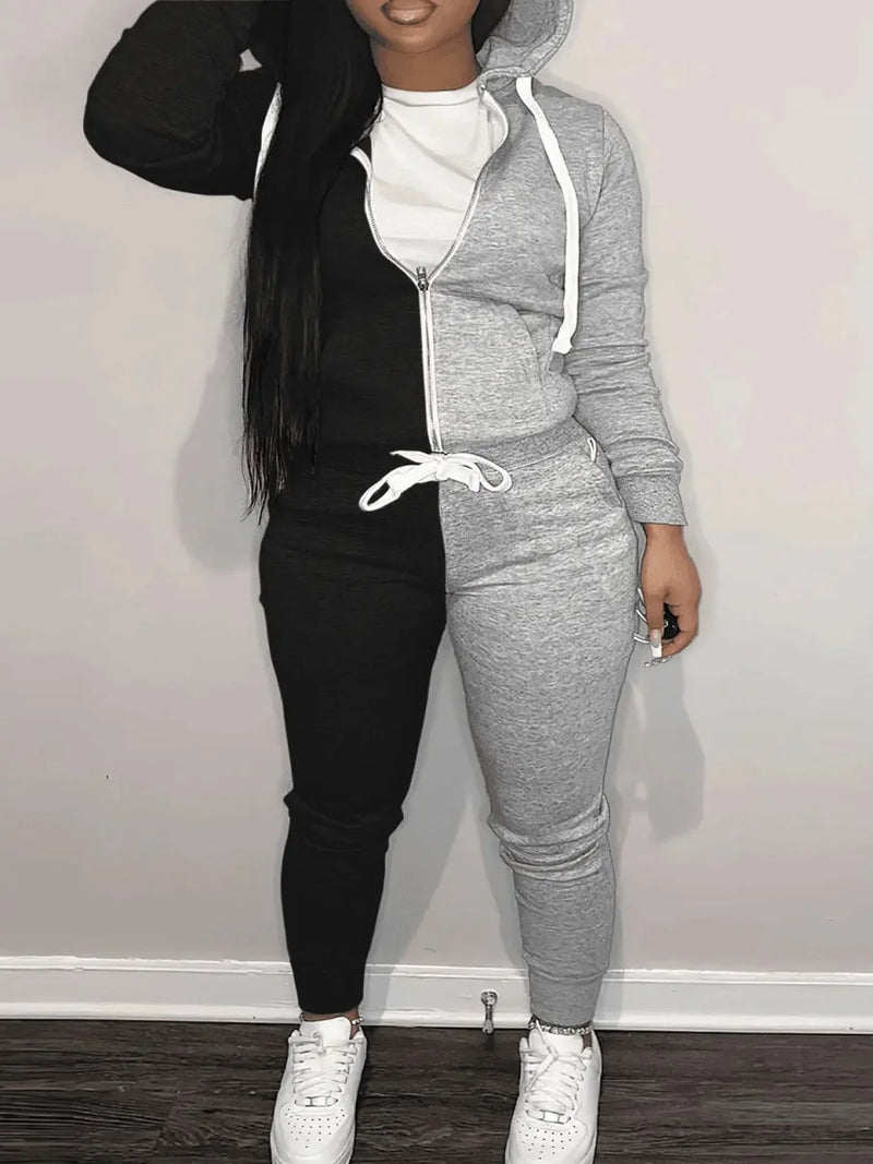 Cotton 2pc Sweatshirt Suits Autumn Heart Zipper Tracksuit Set