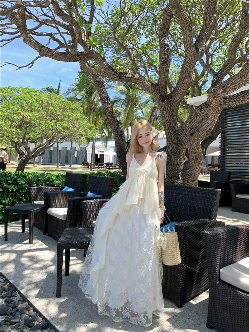 Lace Patchwork Layered Maxi Dress _ Ethereal Beach Gown
