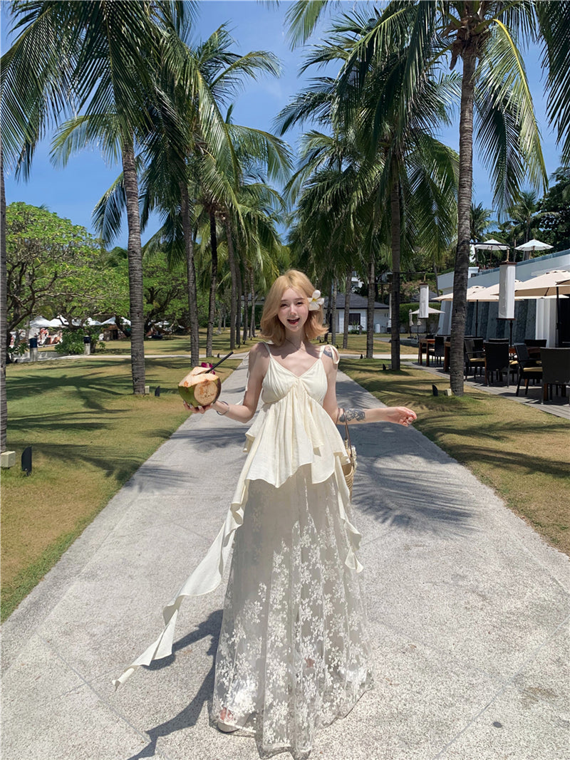 Lace Patchwork Layered Maxi Dress _ Ethereal Beach Gown