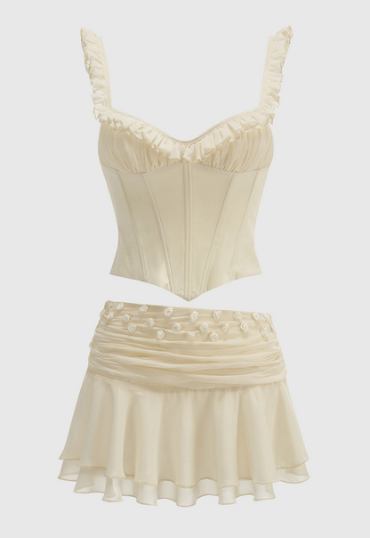 Lagina Corset Lace Up Ruffle Skirt Set