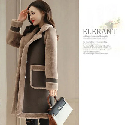 Lamb Wool Mid-length Winter Plus Loose Frosted Splicing Coat