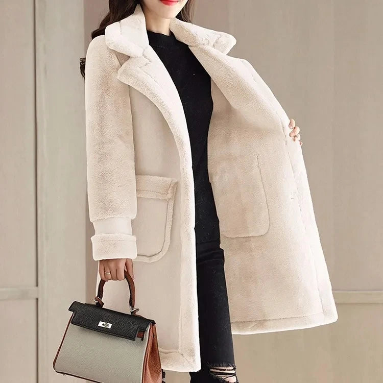Lamb Wool Mid-length Winter Plus Loose Frosted Splicing Coat
