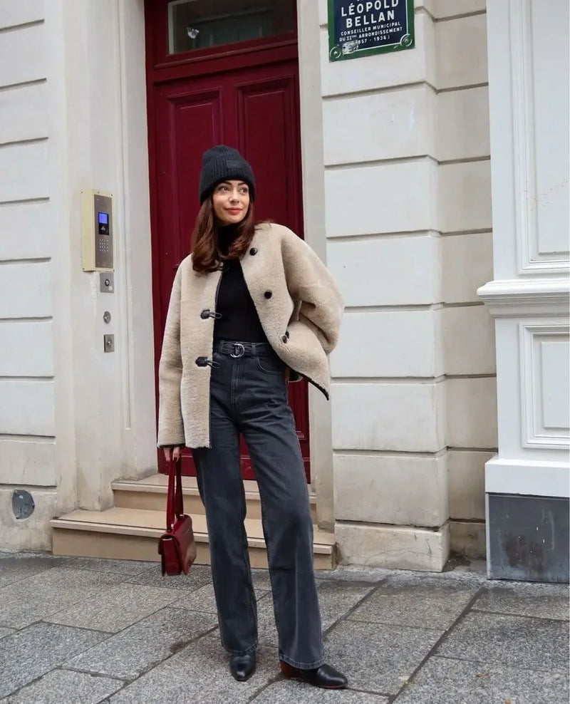 Lamb Wool Contrast Plush Warm Autumn Winter Long Sleeve Loose Coat