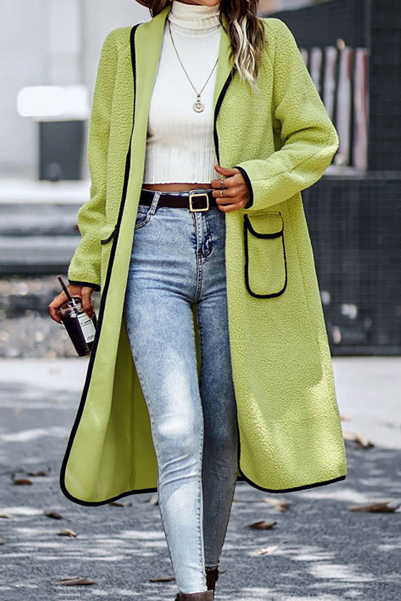 Lapel Pocketed Plush Cardigan