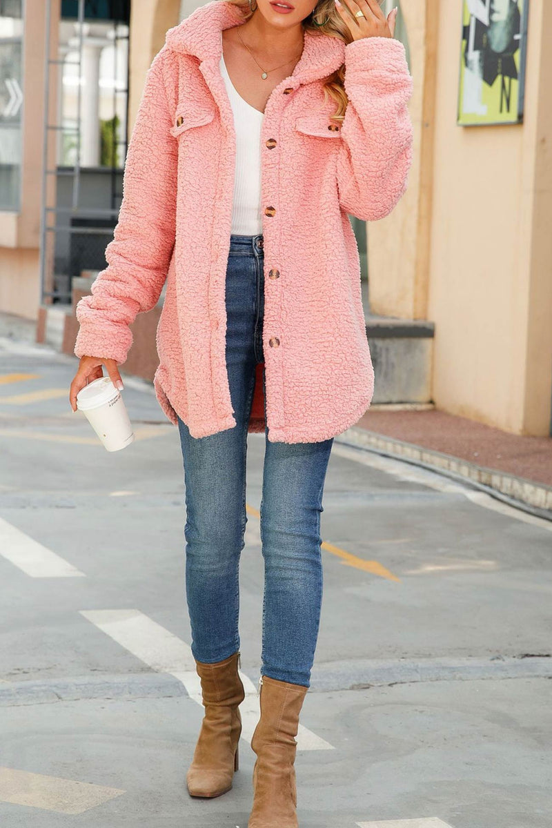 Lapel Single-breasted Plush Coat