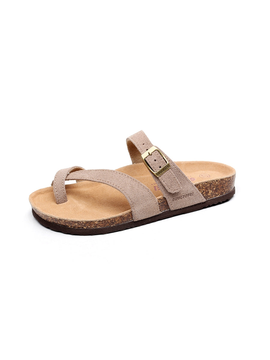 Maibulun | Latte Buckle-accent Suede Upper Sandal